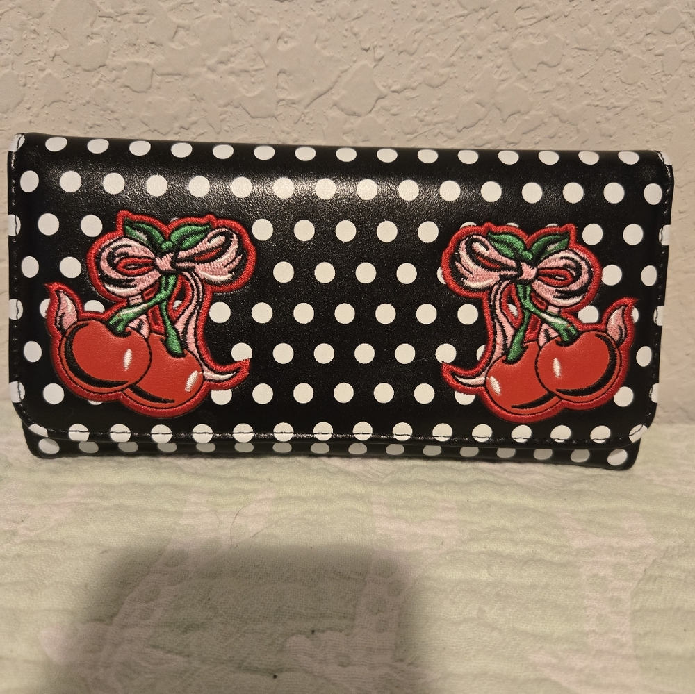 Lost Queen Cherry Bomb Vintage Bi-fold Clutch.